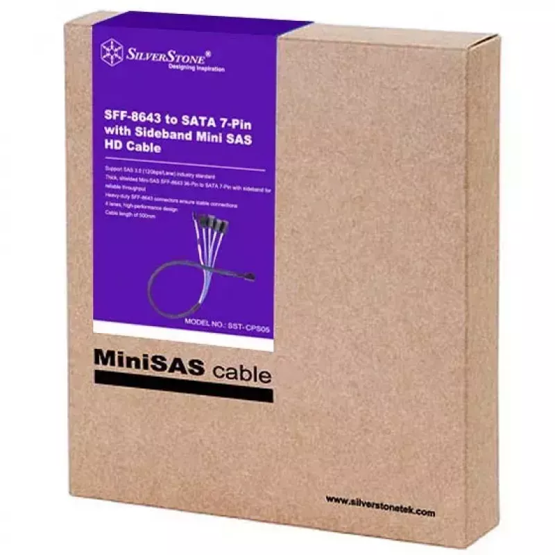 Kaabel Silverstone CPS05 0,5 m Mini-SAS SFF-8643 SATA 7-kontaktilisele
