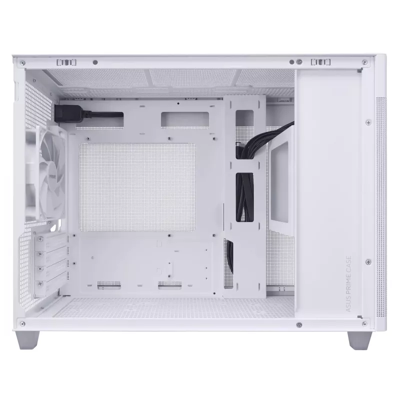 PC Case ASUS Prime AP201 MicroATX Mini Tower Valge — toetab microATX-i, kuni 338 mm GPU-d, 3×3,5-tollist + 1×2,5-tollist draivi, USB-A 3.2 Gen1×2, USB-C 3.2 Gen2×1