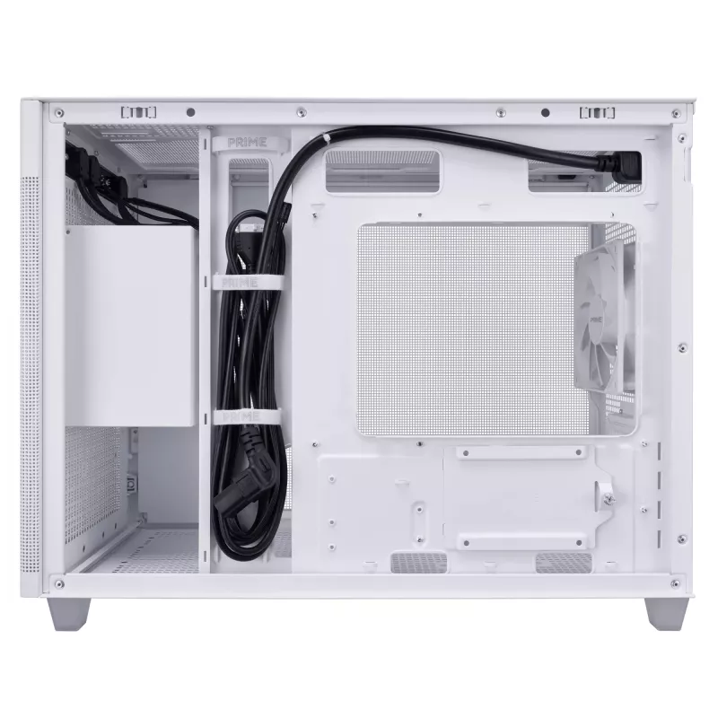PC Case ASUS Prime AP201 MicroATX Mini Tower Valge — toetab microATX-i, kuni 338 mm GPU-d, 3×3,5-tollist + 1×2,5-tollist draivi, USB-A 3.2 Gen1×2, USB-C 3.2 Gen2×1