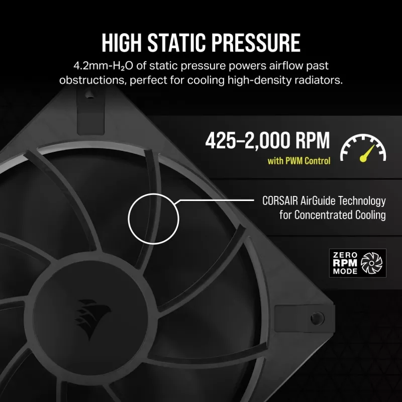 Ventilaator Corsair RS120 MAX 12 cm Must 2000 RPM 4.2 mmH2O
