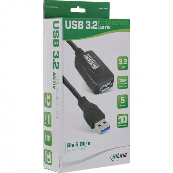 InLine USB3.2 Gen.1 Active Repeater kaabel Type A male / female, must, 5 m