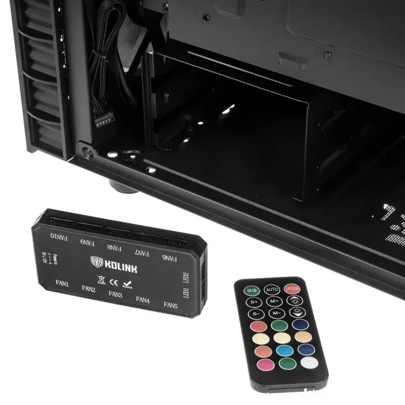 PC Midi Tower Kolink Observatory Lite — Must, Karastatud klaas, ATX/Micro-ITX, 3×120 mm ees, 1×120 mm taga, 190×400×440 mm