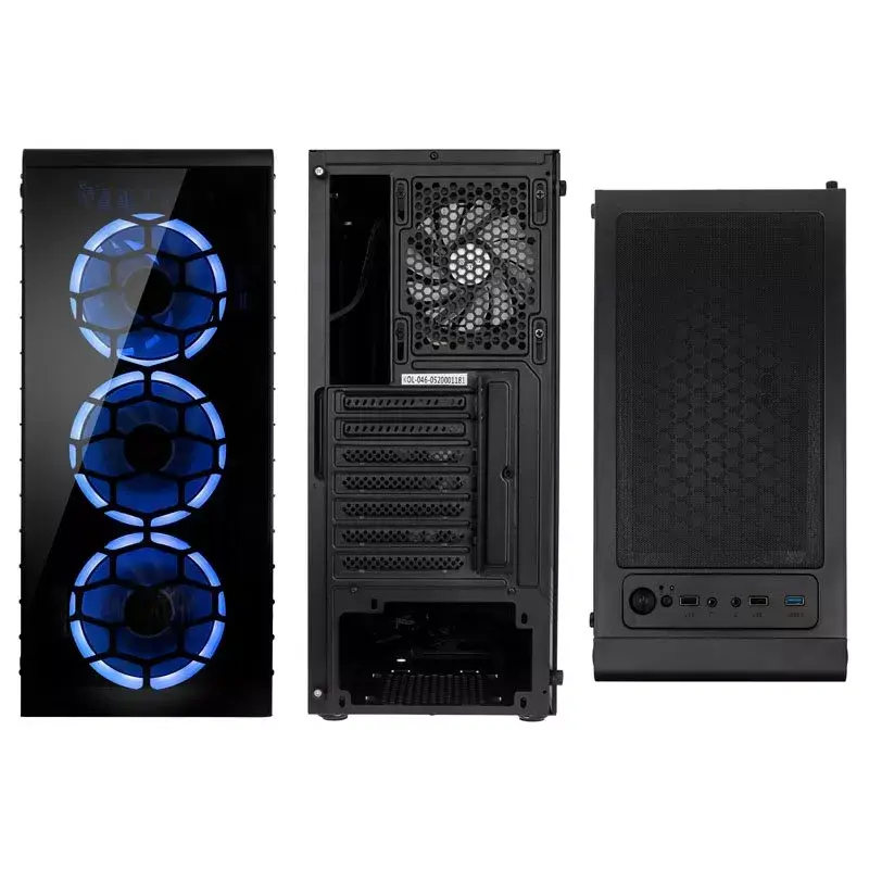 PC Midi Tower Kolink Observatory Lite — Must, Karastatud klaas, ATX/Micro-ITX, 3×120 mm ees, 1×120 mm taga, 190×400×440 mm