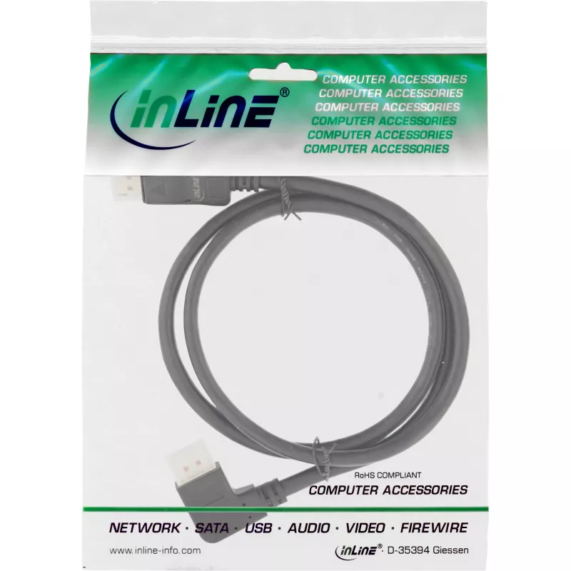 DisplayPort 1.4 kaabel InLine 17151L 8K4K vasakule nurga all must/kuldne 1 m
