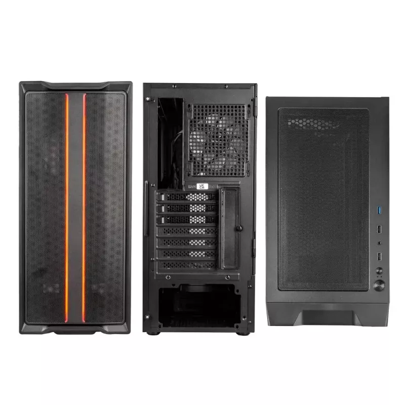 PC Case Kolink Inspire K12 ARGB Midi Tower — must läbipaistva küljega, toetab ATX/Micro ATX/ITX, 2x3,5 tolli + 2x2,5 tolli sahtlid
