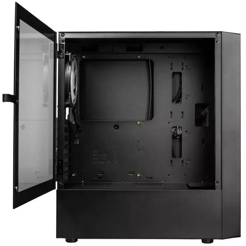 PC Case Kolink Inspire K12 ARGB Midi Tower — must läbipaistva küljega, toetab ATX/Micro ATX/ITX, 2x3,5 tolli + 2x2,5 tolli sahtlid