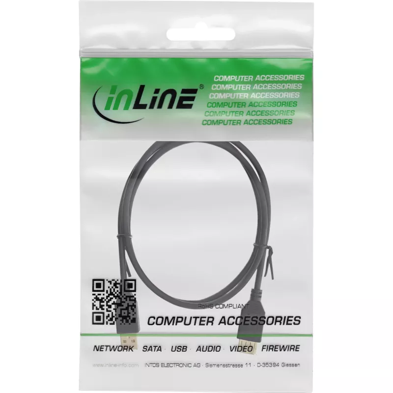 InLine USB 2.0 pikenduskaabel, tüüp A-pistik/emane, kullatud, must, 1m