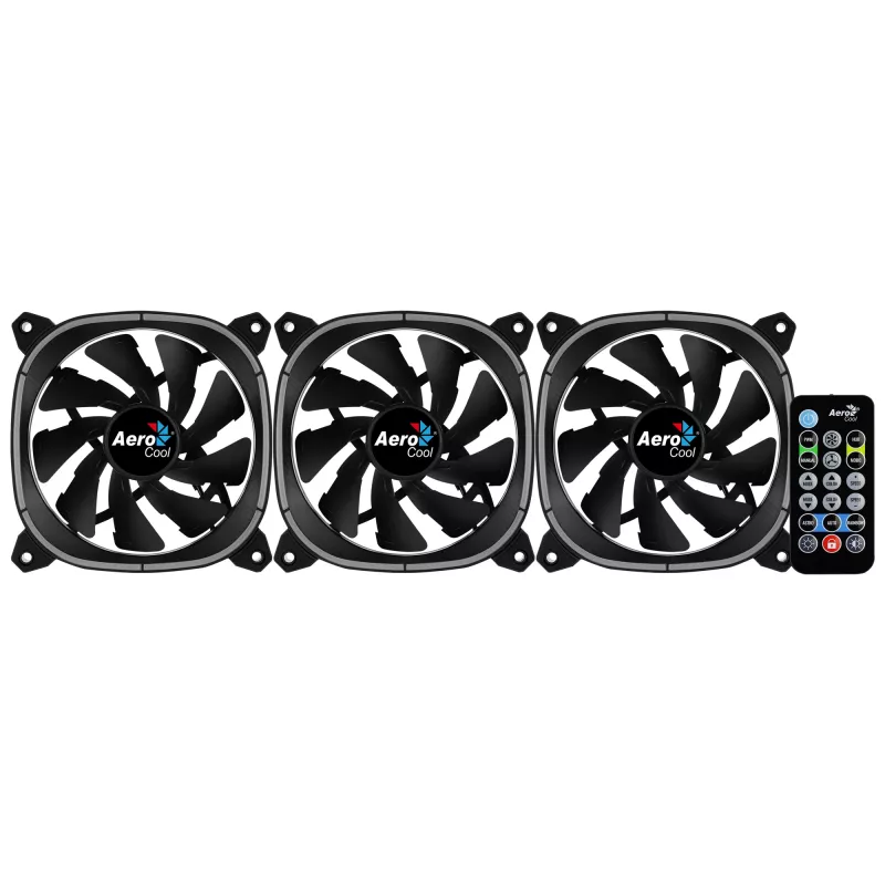 Aerocool ASTRO12PRO komplekt 3 ventilaatorit PC 12cm LED RGB vibratsioonivastane kaugjuhtimispult