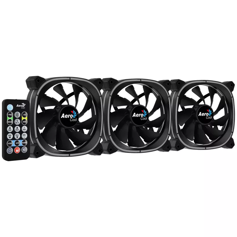 Aerocool ASTRO12PRO komplekt 3 ventilaatorit PC 12cm LED RGB vibratsioonivastane kaugjuhtimispult
