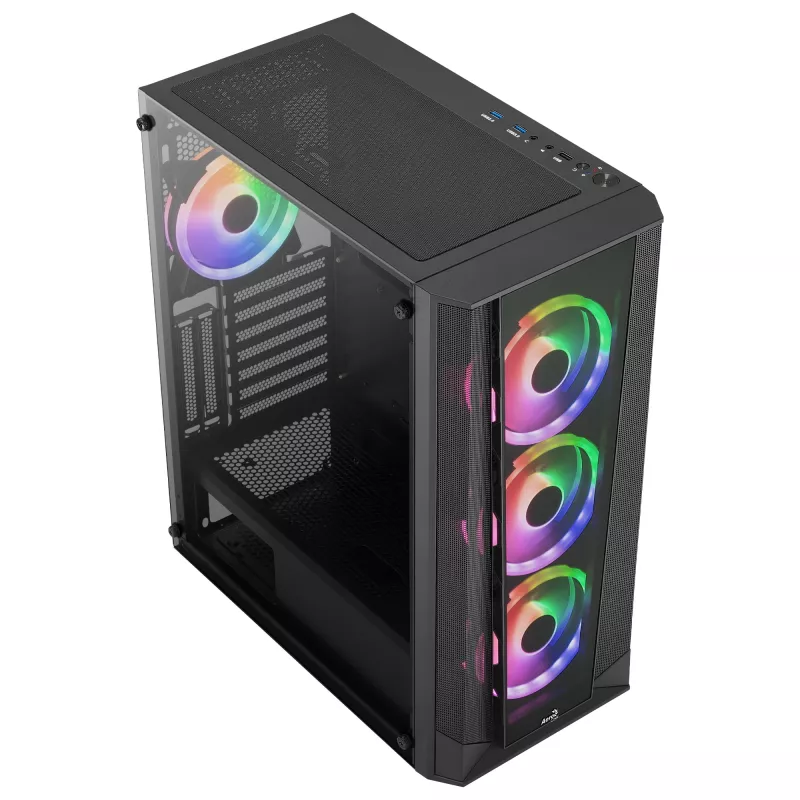 Aerocool PRISMBKV3 PC korpus ATX must 4 ventilaatorit ARGB ees külg külg karastatud klaas