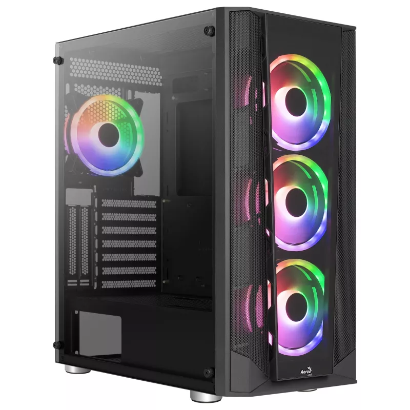 Aerocool PRISMBKV3 PC korpus ATX must 4 ventilaatorit ARGB ees külg külg karastatud klaas