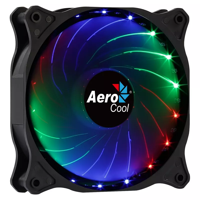 AEROCOOL COSMO12FRGB 120 mm arvutikorpuse ventilaator, 1000 p/min, 15 RGB LED-i, Molex pistik, 3,72 W, must