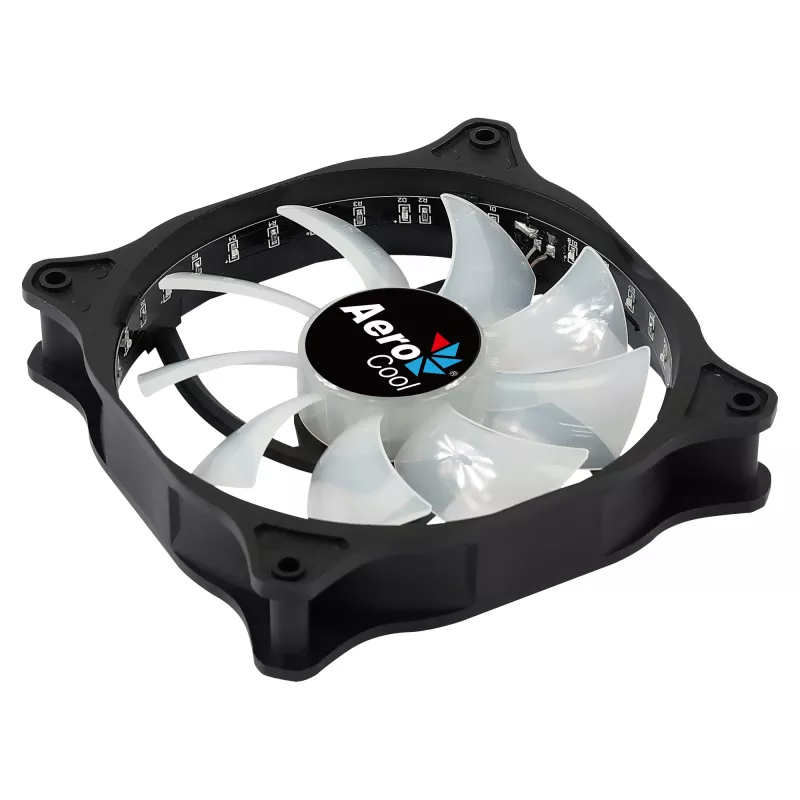 AEROCOOL COSMO12FRGB 120 mm arvutikorpuse ventilaator, 1000 p/min, 15 RGB LED-i, Molex pistik, 3,72 W, must