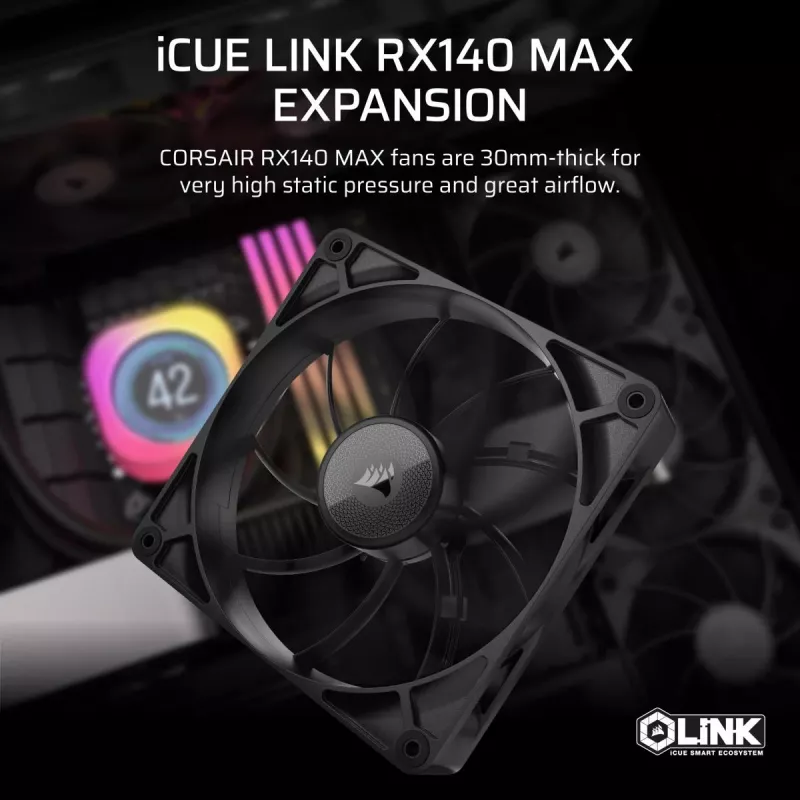 CORSAIR iCUE LINK RX140 MAX 140 mm PWM paks ventilaatorilaiendus