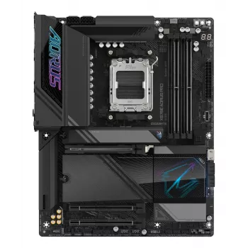 GIGABYTE X870E AORUS PRO emaplaat – toetab AMD Ryzen 9000 protsessoreid, 16+2+2 faasi digitaalne VRM, kuni 8000 MHz DDR5 (OC), 3xPCIe 5.0 + 1xPCIe 4.0, Wi-Fi 7, 2.5GbE LAN, USB 4