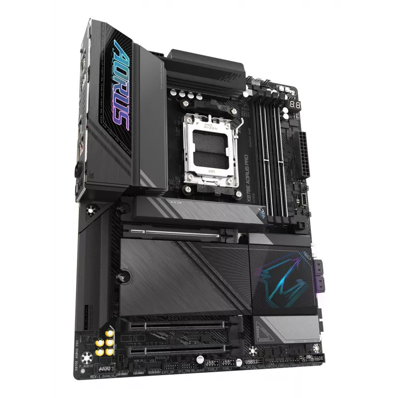 GIGABYTE X870E AORUS PRO emaplaat – toetab AMD Ryzen 9000 protsessoreid, 16+2+2 faasi digitaalne VRM, kuni 8000 MHz DDR5 (OC), 3xPCIe 5.0 + 1xPCIe 4.0, Wi-Fi 7, 2.5GbE LAN, USB 4