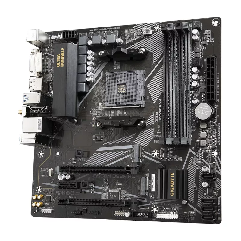 GIGABYTE B550M DS3H AC emaplaat - AMD Ryzen 5000 protsessoritele, 5+3 faasi VRM, kuni 4733 MHz DDR4, 1xPCIe 4.0 + 1xPCIe 3.0 M.2, Wi-Fi 5, 1GbE LAN, USB 3.2 Gen 1