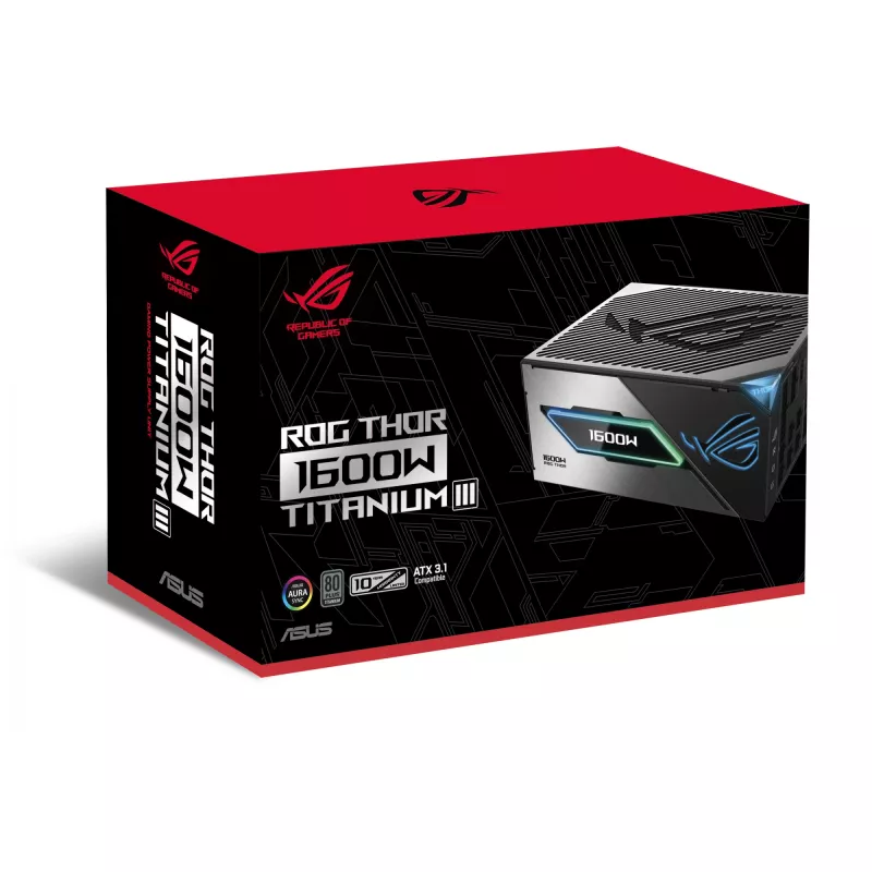 Toiteplokk ASUS ROG THOR-1600T3-GAMING 1600 W, 80 PLUS Titanium, ATX 3.1, täismodulaarne, OLED-ekraan