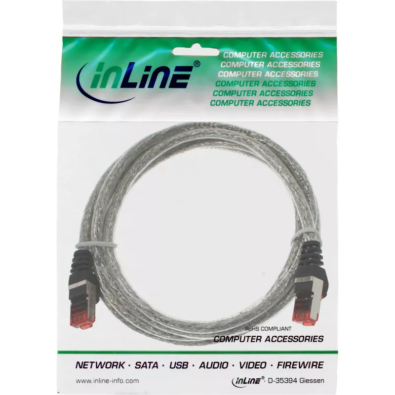 InLine patch-kaabel S/FTP PiMF Cat.6 250MHz PVC vask läbipaistev 1m