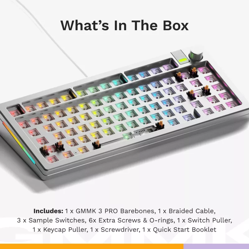 Glorious Gaming GMMK 3 PRO 75% Barebones Wired Silver - US, 75%, juhtmega, USB, RGB LED, hõbedane