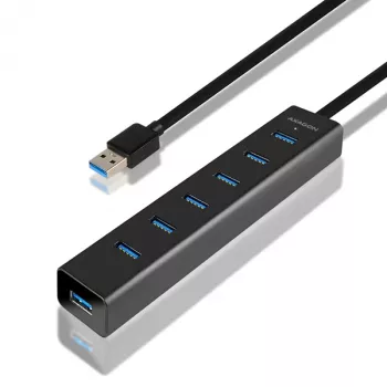 Axagon HUE-SA7BP 7x USB 3.0 ALU LAADIMISJAOTUR must, koos vahelduvvooluadapteriga