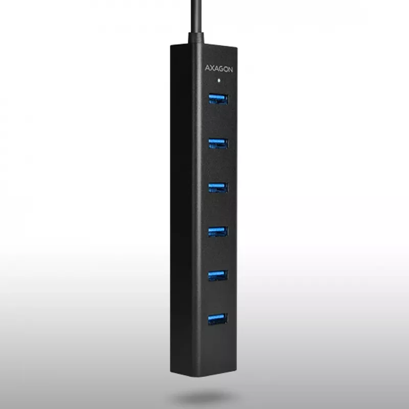 Axagon HUE-SA7BP 7x USB 3.0 ALU LAADIMISJAOTUR must, koos vahelduvvooluadapteriga