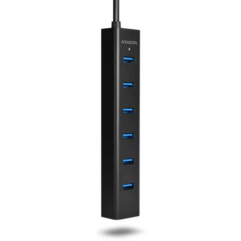Axagon HUE-SA7BP 7x USB 3.0 ALU LAADIMISJAOTUR must, koos vahelduvvooluadapteriga