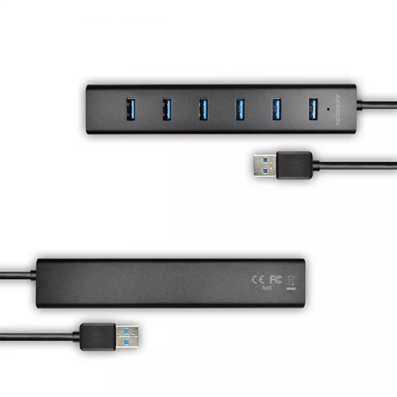 Axagon HUE-SA7BP 7x USB 3.0 ALU LAADIMISJAOTUR must, koos vahelduvvooluadapteriga