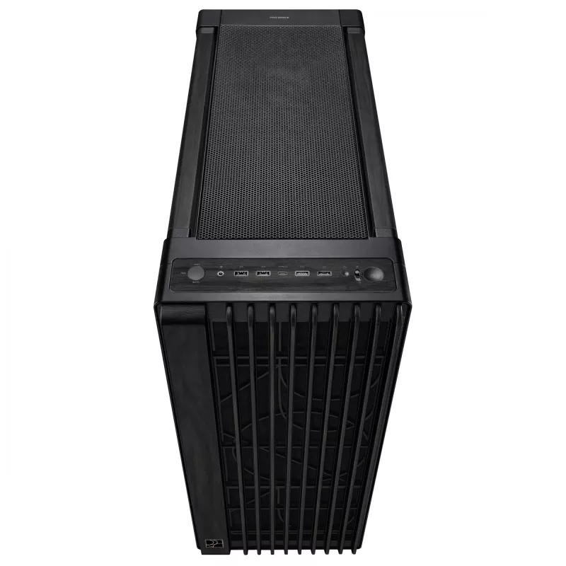 PC-korpus ASUS ProArt PA602 Wood Edition Midi Tower Must — EATX tugi, 45 cm GPU, 19 cm PSU/jahuti, 8 kõvakettasahtlit, USB-C