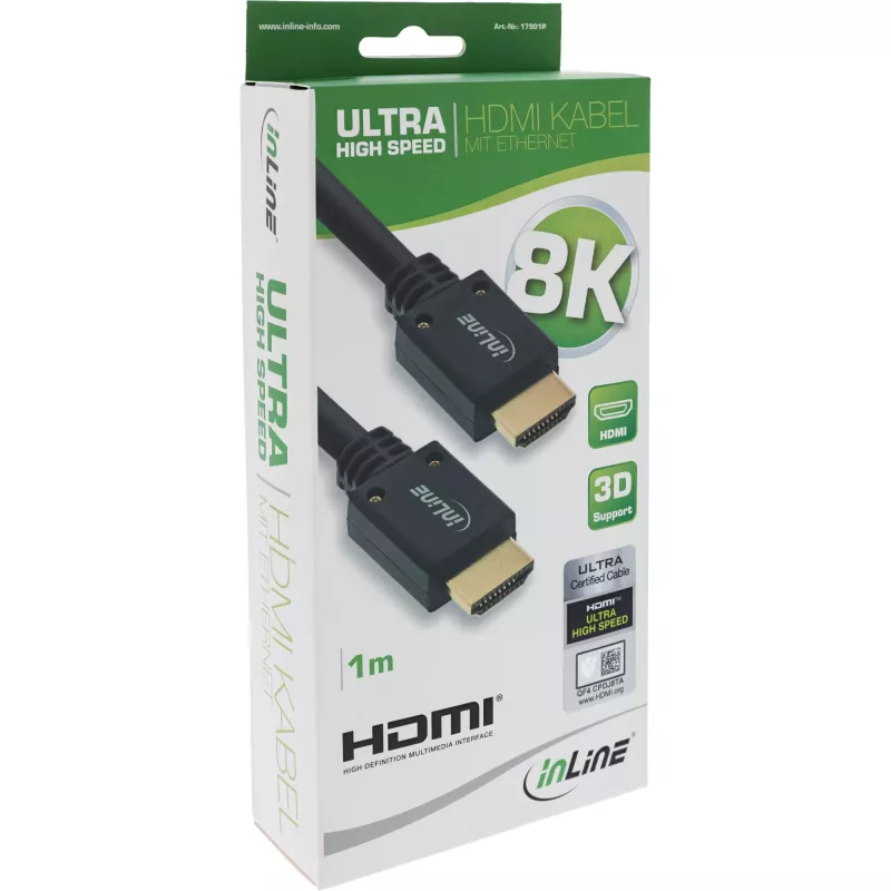 InLine Ultra High Speed HDMI kaabel M/M 8K4K kullatud, 1m