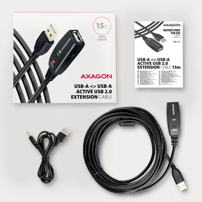 Axagon ADR-215 USB 2.0 A-M -> A-F aktiivne pikendus-/repiterkaabel 15 m