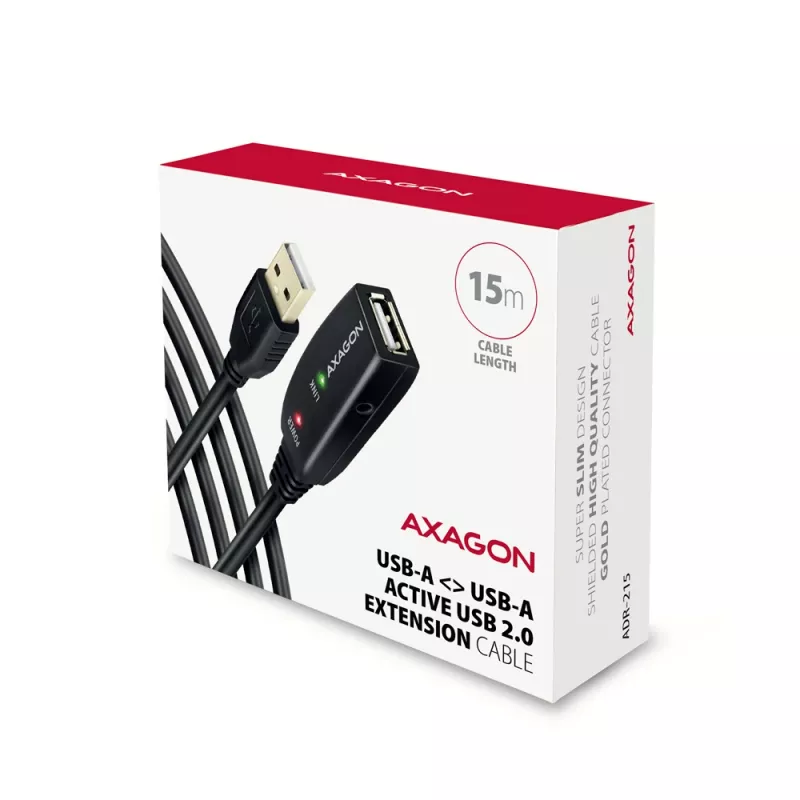 Axagon ADR-215 USB 2.0 A-M -> A-F aktiivne pikendus-/repiterkaabel 15 m