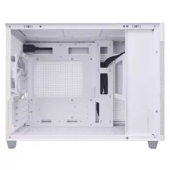 PC-korpus ASUS AP201 PRIME CASE TG Valge Mini Tower — micro ATX, karastatud klaas, 3×3,5 tolli sahtlit, 1×2,5 tolli, USB-A×2, USB-C×1