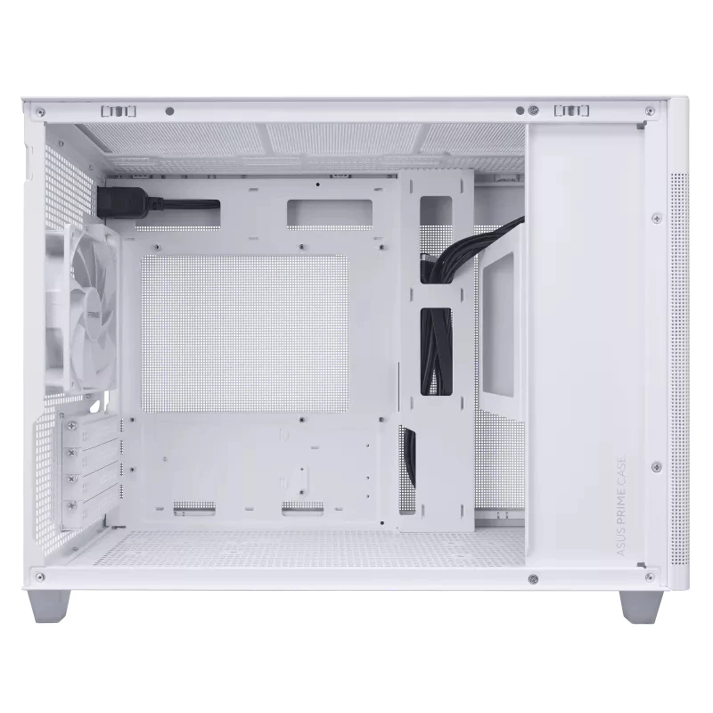 PC-korpus ASUS AP201 PRIME CASE TG Valge Mini Tower — micro ATX, karastatud klaas, 3×3,5 tolli sahtlit, 1×2,5 tolli, USB-A×2, USB-C×1