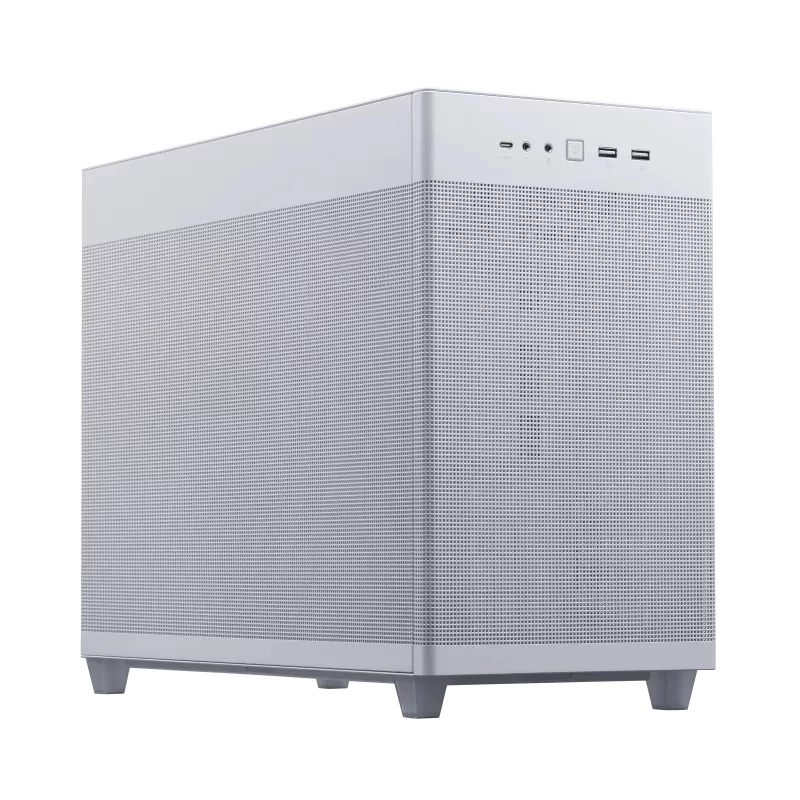 PC-korpus ASUS AP201 PRIME CASE TG Valge Mini Tower — micro ATX, karastatud klaas, 3×3,5 tolli sahtlit, 1×2,5 tolli, USB-A×2, USB-C×1