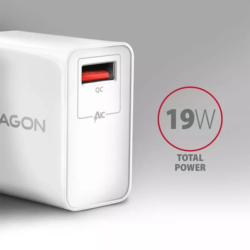 Axagon ACU-QC19W seinadapter 1x QC3.0/AFC/FCP/SMART 19W valge