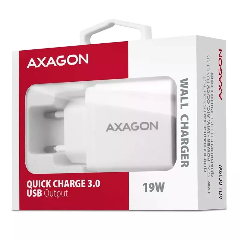 Axagon ACU-QC19W seinadapter 1x QC3.0/AFC/FCP/SMART 19W valge