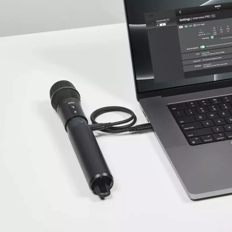 Käeshoitav kondensaatormikrofon RØDE Interview Pro — ringsuunaline, 48 kHz/32-bitine, 32 GB, juhtmevaba, kuni 200 m, must
