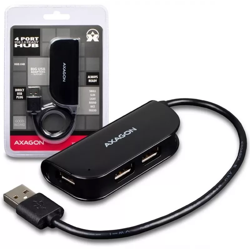 Axagon HUE-X4B liidesejaotur USB 2.0 480 Mbit/s Must