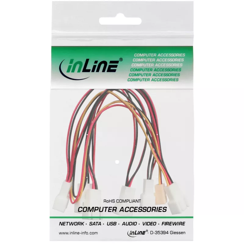 InLine ventilaatori adapterkaabel Y-kaabel 3-pin Molex emane / 6x 3-pin Molex isane