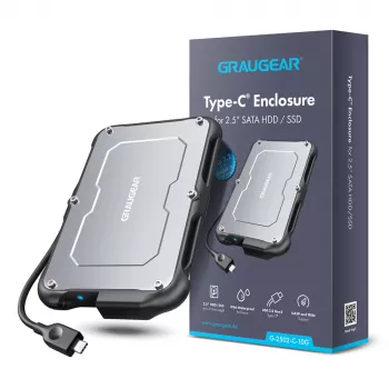 HDD/SSD korpus GRAUGEAR G-2502-C-10G 2,5 tolline Must teras 6 TB