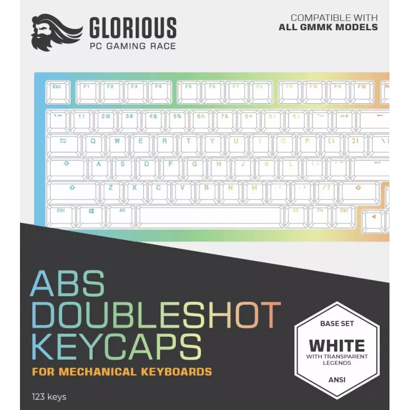 Glorious GMMK ABS Doubleshot V2 USA Base Kit klahvikatted, valged