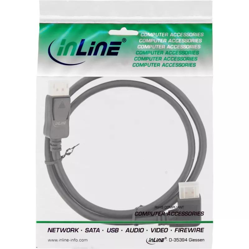 InLine DisplayPort 1.4 kaabel, 8K4K, parempoolse nurga all, must/kuld, 1 m