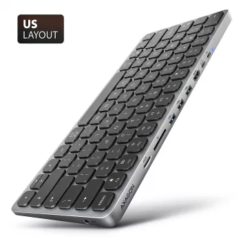 Axagon HMC-KB-US, USB 5Gbps jaotur koos klaviatuuriga, HDMI 4K/60Hz, 3x USB-A, SD/mSD, heli, PD 100, USA paigutus