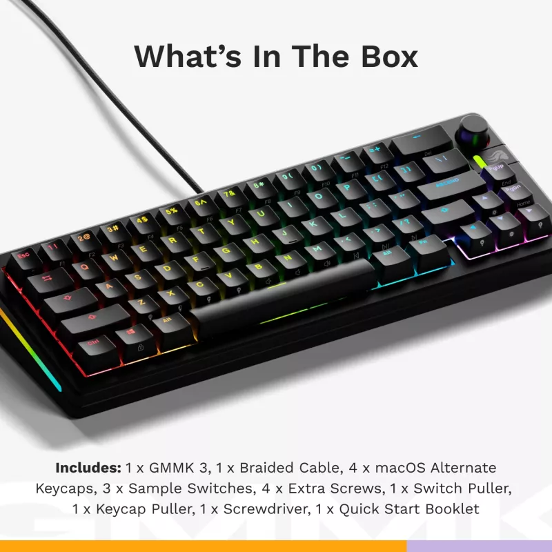 Mehaaniline mänguklaviatuur GLORIOUS GMMK 3 65% juhtmega USB, QWERTY US, RGB, must