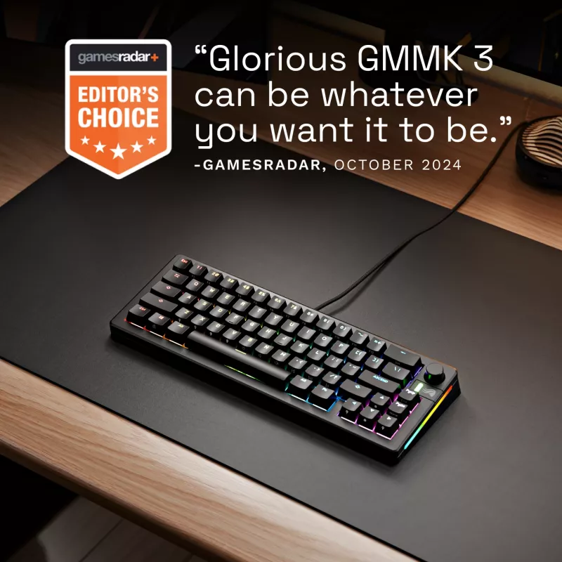 Mehaaniline mänguklaviatuur GLORIOUS GMMK 3 65% juhtmega USB, QWERTY US, RGB, must