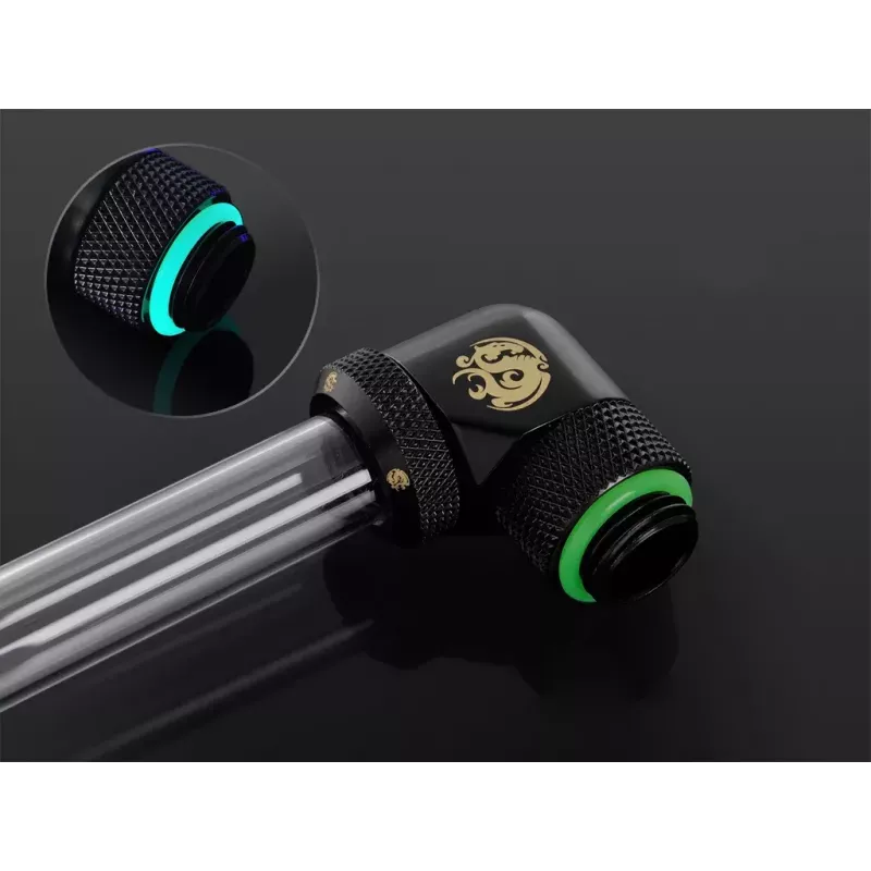 CPU/GPU vedelikjahutusliitmik BitsPower BP-MBE90RML messingist 90° pöörlev adapter 1/4-tollise keermega must