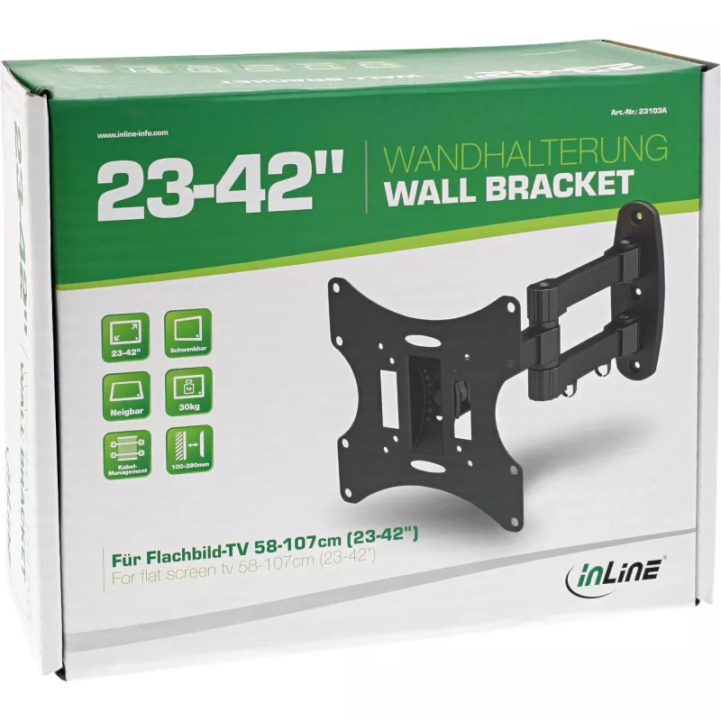 InLine seinakinnitus TFT/LED/plasma 58–107 cm (23–42 tolli) kallutus/pööre, VESA 100x100–200x200, max 30 kg, must