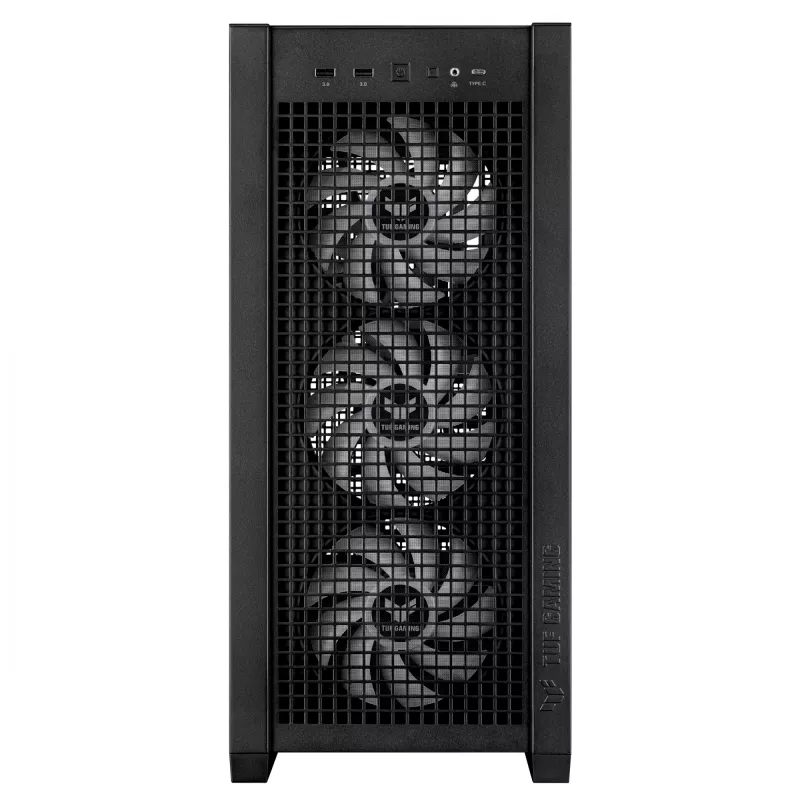 PC-korpus ASUS TUF Gaming GT302 ARGB Midi Tower must — karastatud klaas, 3x140 mm ees + 1x140 mm taga, USB-C