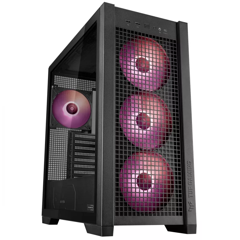 PC-korpus ASUS TUF Gaming GT302 ARGB Midi Tower must — karastatud klaas, 3x140 mm ees + 1x140 mm taga, USB-C